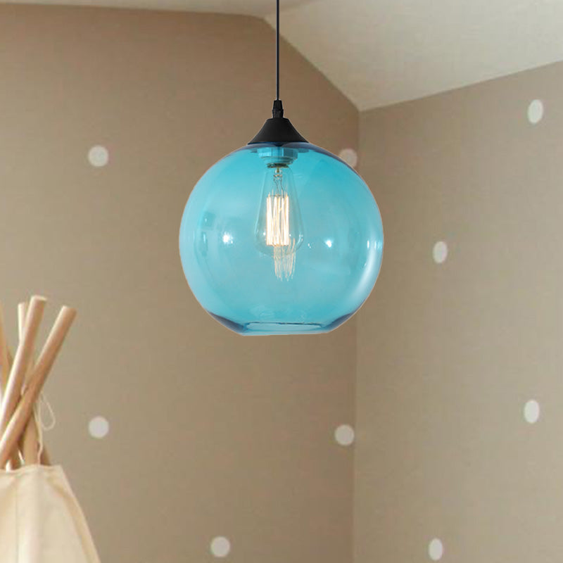 Dining Room Globe Pendant Ceiling Light - Macaron Glass Clear/Coffee/Red 1 Head Hanging Lamp