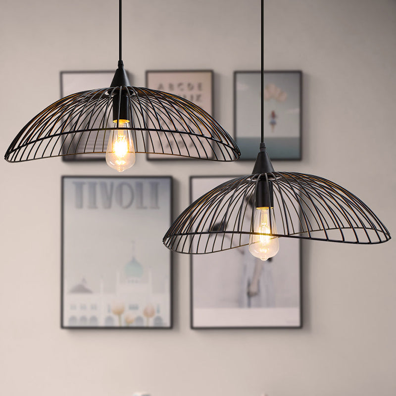 Industrial Style Metal Kitchen Suspension Light With Waveforms Design - Black 8’/19.5’ Dia 1 Head