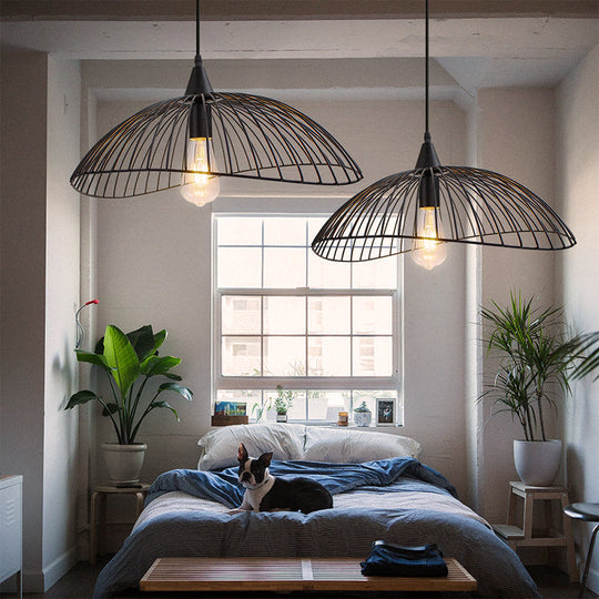 Industrial Style Metal Kitchen Suspension Light With Waveforms Design - Black 8’/19.5’ Dia 1 Head