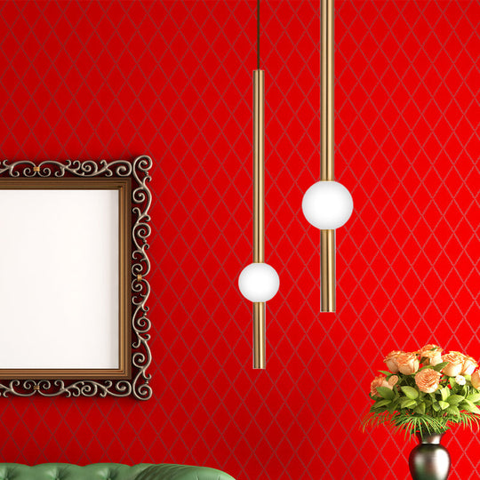 Gold And White Glass Flute Pendant Light- Single Head Stairway Fixture