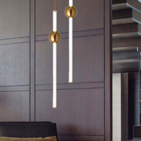 Gold/White Glass Flute Pendant Light Kit - Simple Style For Stairways (1 Head)