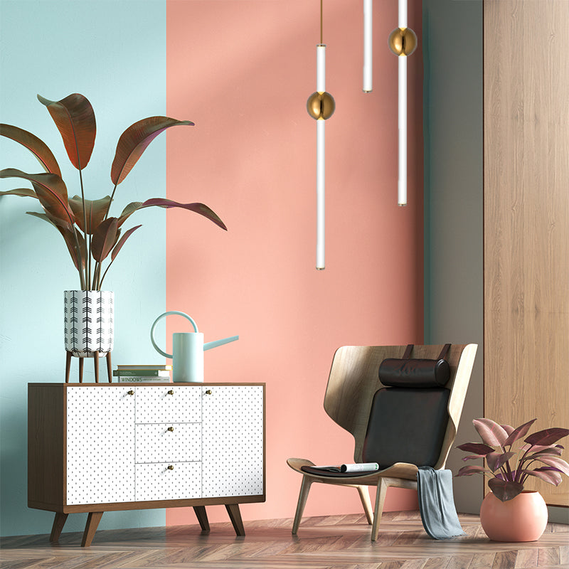 Gold And White Glass Flute Pendant Light- Single Head Stairway Fixture