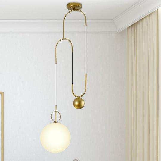 Modern White Glass Sphere Pendant Light With Golden Hanging Fixture For Bedrooms