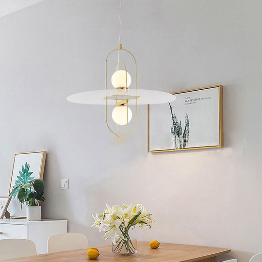 Contemporary Brass Oval Frame Pendant Light With Glass Shade - Metal Suspension Fixture 1 Head