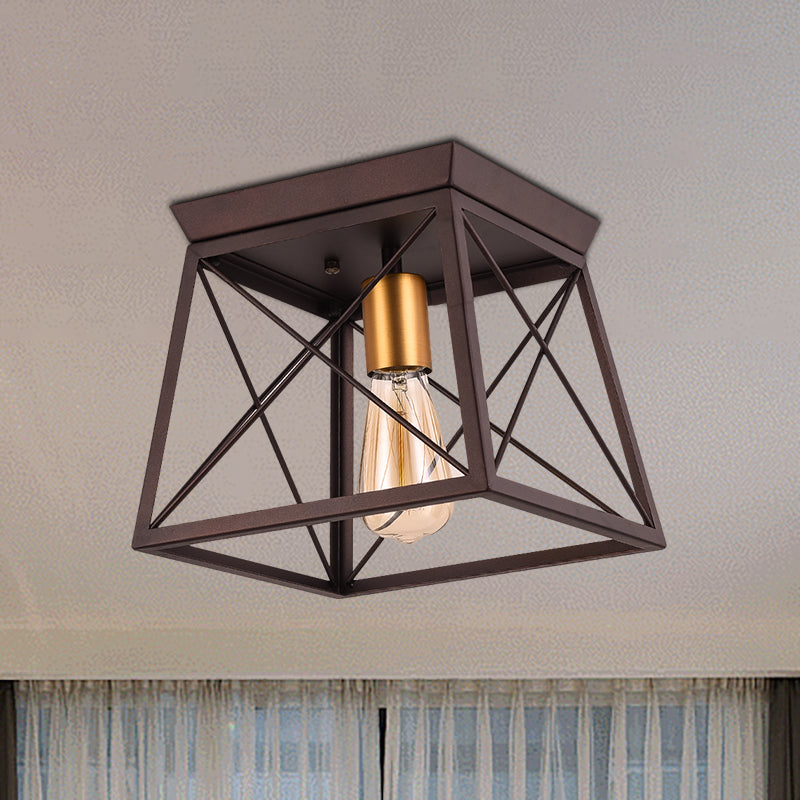 Industrial Style Metal Flush Ceiling Light Fixture - 10/12 Wide 2 Bulbs Coffee Tone Ideal For