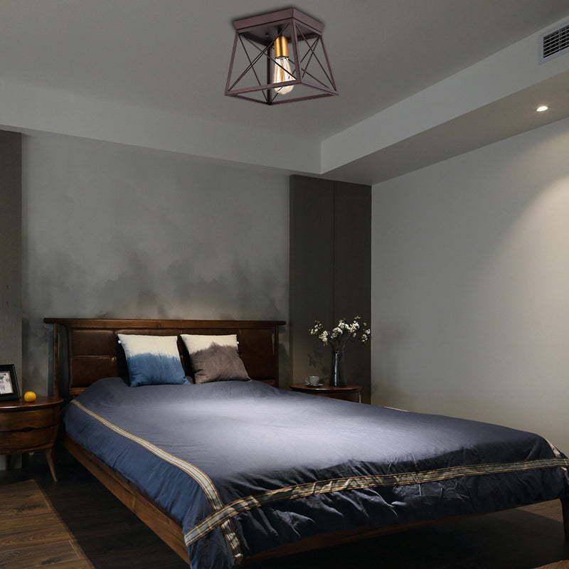 Industrial Style Metal Flush Ceiling Light Fixture - 10/12 Wide 2 Bulbs Coffee Tone Ideal For