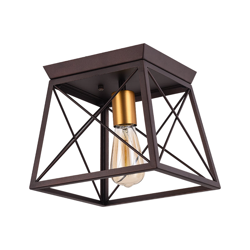 Industrial Style Metal Flush Ceiling Light Fixture - 10/12 Wide 2 Bulbs Coffee Tone Ideal For