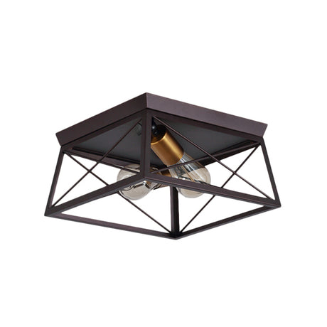 Industrial Style Metal Flush Ceiling Light Fixture - 10/12 Wide 2 Bulbs Coffee Tone Ideal For