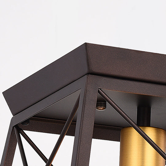 Industrial Style Metal Flush Ceiling Light Fixture - 10/12 Wide 2 Bulbs Coffee Tone Ideal For