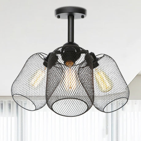 Industrial Metal Cylinder/Lantern Ceiling Light Fixture - 3 Heads Black