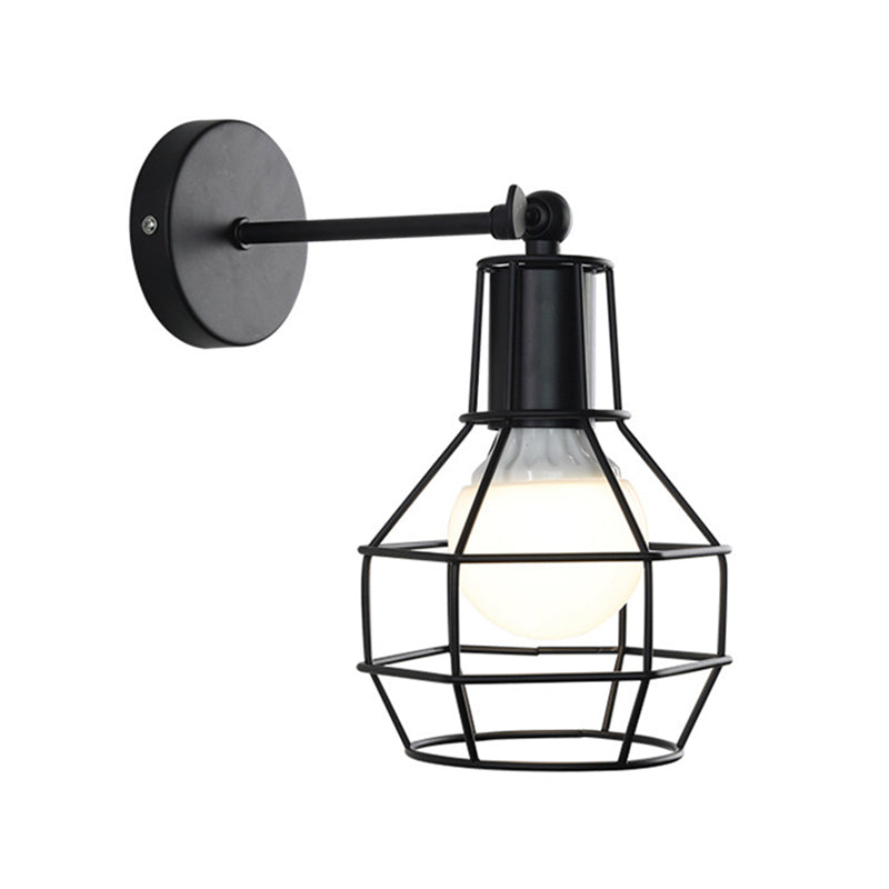 Industrial Style Rotatable Wall Sconce Lamp With Wire Guard - Globe Bedroom Light In Black