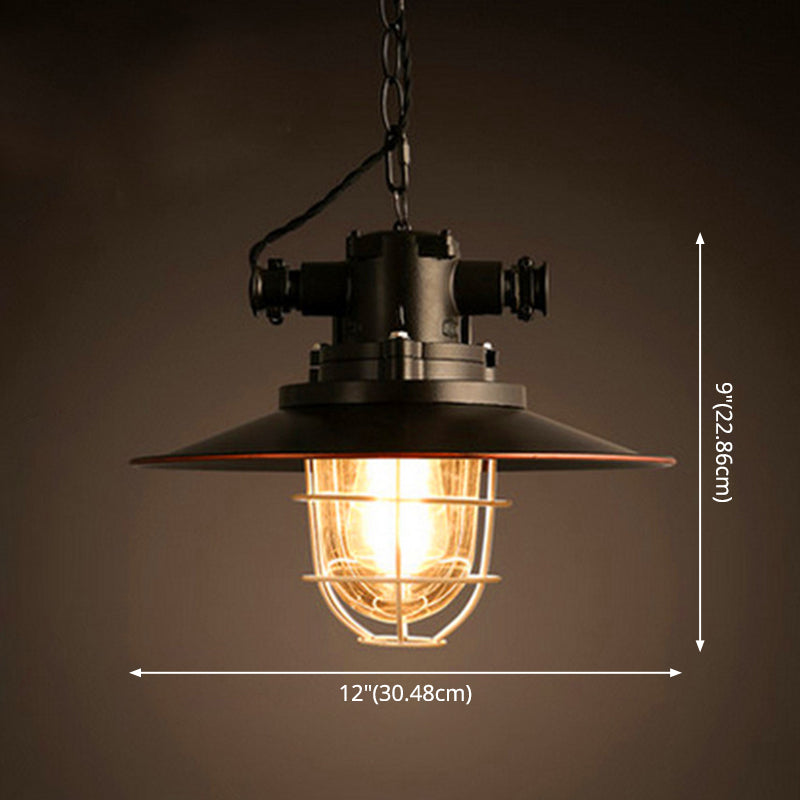 Retro Industrial Metal Hanging Light Kit - 1 Caged Pendant With Chain Perfect For Restaurants