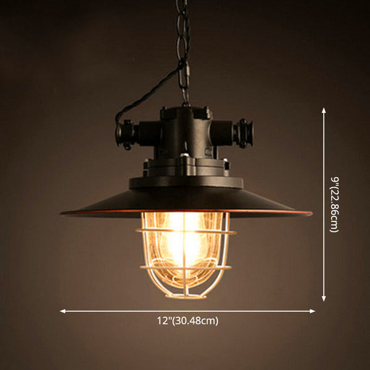 Retro Industrial Metal Hanging Light Kit - 1 Caged Pendant With Chain Perfect For Restaurants