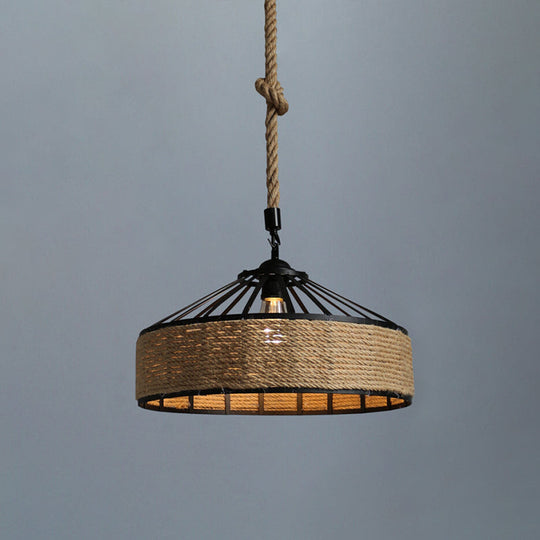Retro Industrial Metal Pendant Hanging Light With Flared Cage Design - Ideal For Restaurants Flaxen
