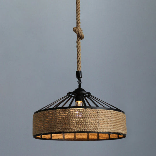 Retro Industrial Metal Pendant Hanging Light With Flared Cage Design - Ideal For Restaurants Flaxen