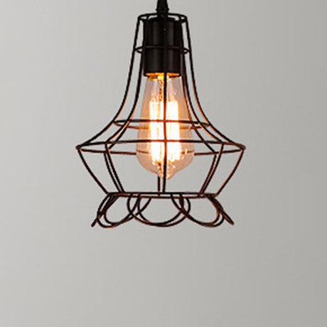 Retro Industrial Metal Cage Pendant Light Fixture For Restaurants - 1-Light Ceiling Hanging Lamp