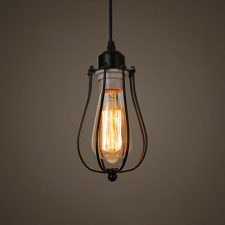Retro Industrial Metal Cage Pendant Light Fixture For Restaurants - 1-Light Ceiling Hanging Lamp