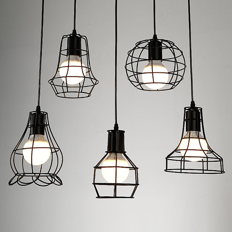 Retro Industrial Metal Cage Pendant Light Fixture - 1-Light Ceiling Hanging For Restaurants