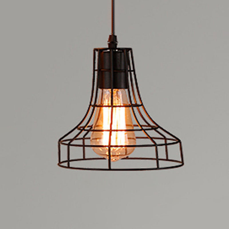 Retro Industrial Metal Cage Pendant Light Fixture - 1-Light Ceiling Hanging For Restaurants Black /