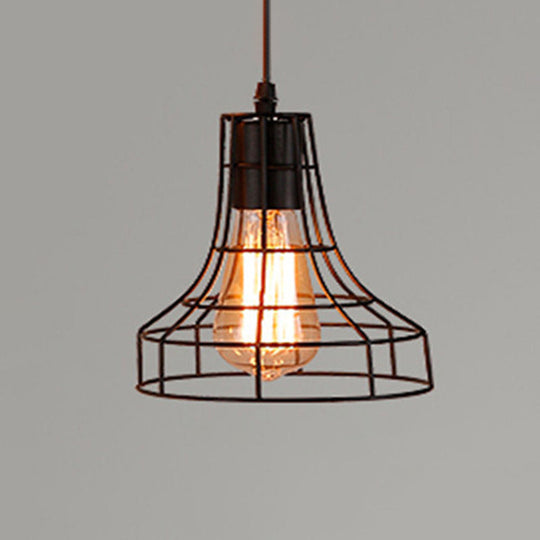 Retro Industrial Metal Cage Pendant Light Fixture - 1-Light Ceiling Hanging For Restaurants Black /