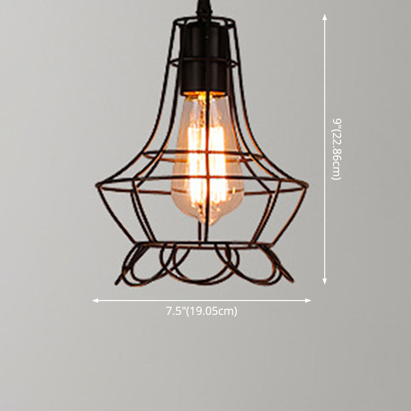 Retro Industrial Metal Cage Pendant Light Fixture - 1-Light Ceiling Hanging For Restaurants