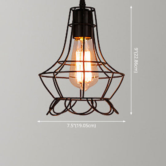 Retro Industrial Metal Cage Pendant Light Fixture - 1-Light Ceiling Hanging For Restaurants