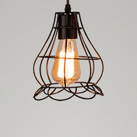 Retro Industrial Metal Cage Pendant Light Fixture - 1-Light Ceiling Hanging For Restaurants