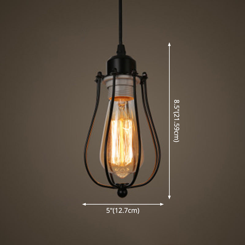 Retro Industrial Metal Cage Pendant Light Fixture - 1-Light Ceiling Hanging For Restaurants