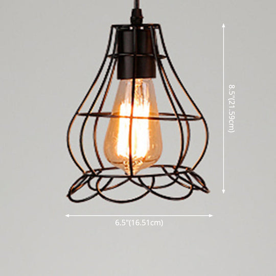 Retro Industrial Metal Cage Pendant Light Fixture - 1-Light Ceiling Hanging For Restaurants
