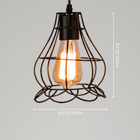 Retro Industrial Metal Cage Pendant Light Fixture For Restaurants - 1-Light Ceiling Hanging Lamp