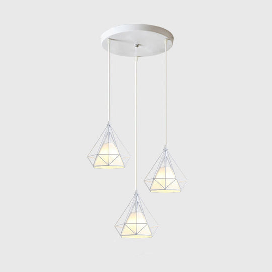 Diamond Cage Multi-Pendant Light With 3 Lights - Creative Industrial Design Perfect For Restaurants
