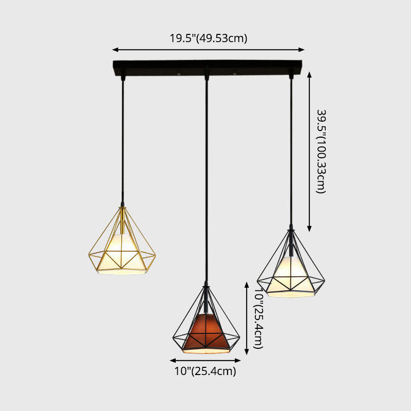 Diamond Cage Multi-Pendant Light With 3 Lights - Creative Industrial Design Perfect For Restaurants