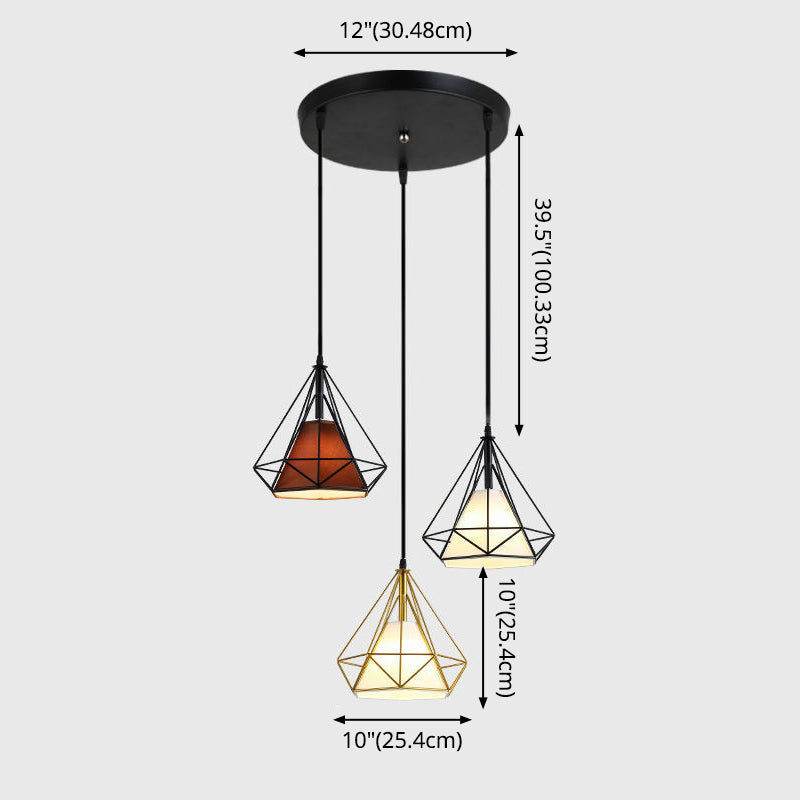 Diamond Cage Multi-Pendant Light With 3 Lights - Creative Industrial Design Perfect For Restaurants