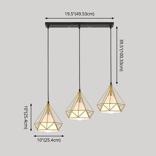 Diamond Cage Multi-Pendant Light With 3 Lights - Creative Industrial Design Perfect For Restaurants
