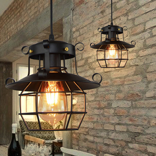 Retro Industrial Style Metal Pendant Light For Restaurants - 1-Light Lantern Ceiling