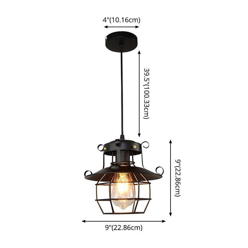 Retro Industrial Style Metal Pendant Light For Restaurants - 1-Light Lantern Ceiling