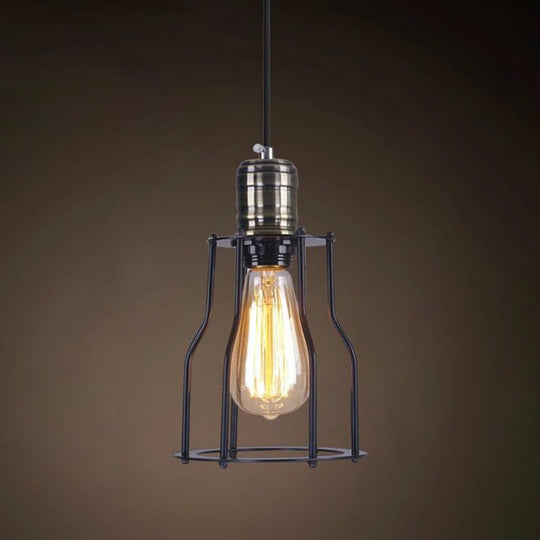 Industrial Retro 1-Light Pendant With Metal Cage For Bar - Hang In Style! Black / Tower