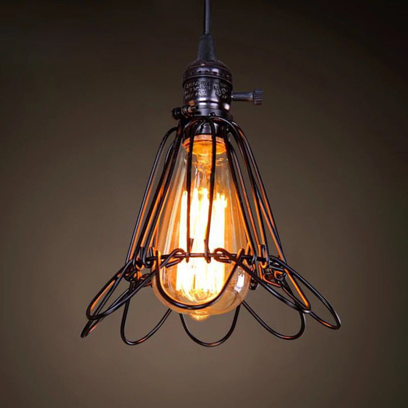 Industrial Retro 1-Light Pendant With Metal Cage For Bar - Hang In Style!