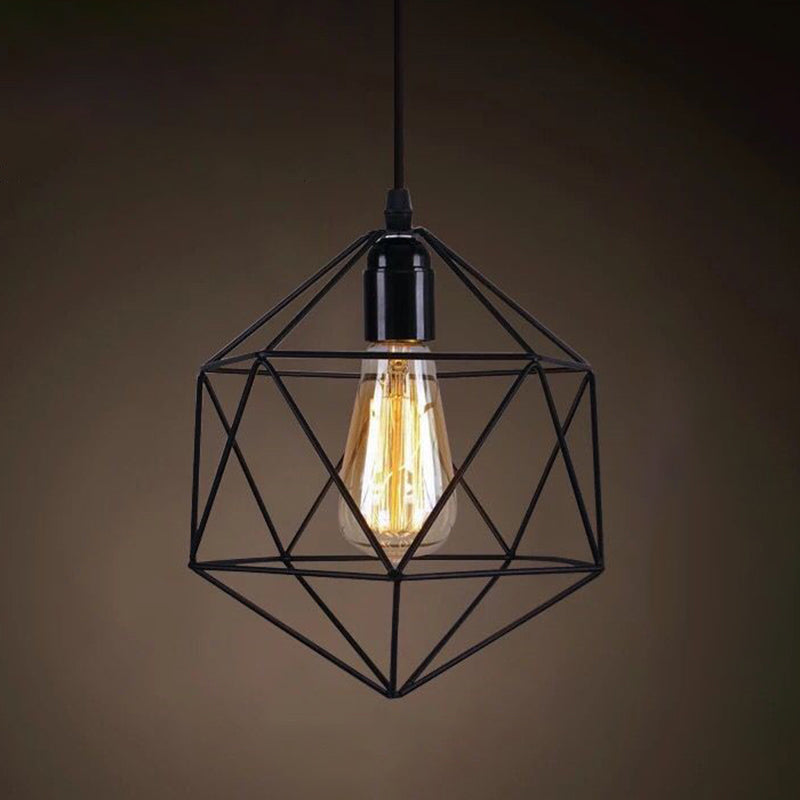 Industrial Retro 1-Light Pendant With Metal Cage For Bar - Hang In Style! Black / Hexagon