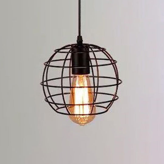 Industrial Retro 1-Light Pendant With Metal Cage For Bar - Hang In Style! Black / Globe