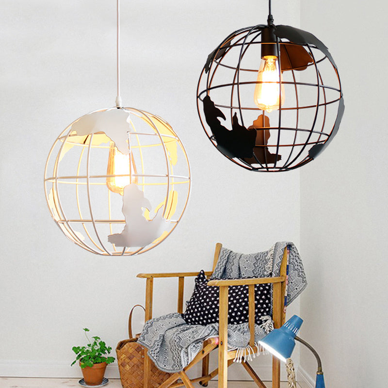 Industrial Metallic Pendant Light With Cage Globe Design For Coffee Shop - 1 Ceiling Fixture