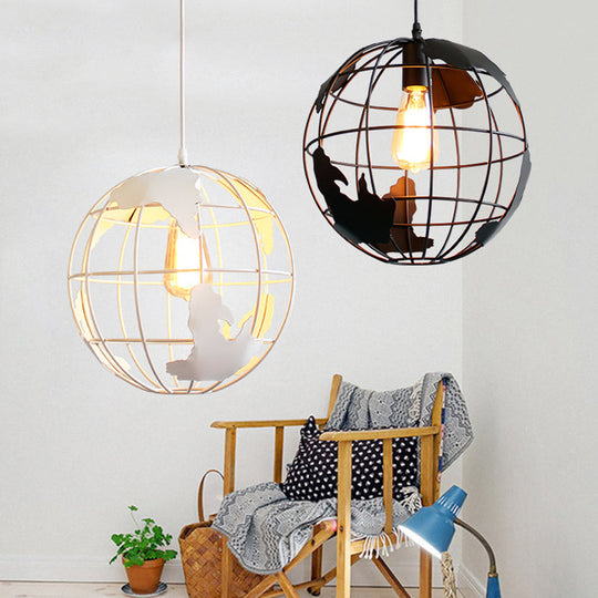 Industrial Metallic Pendant Light With Cage Globe Design For Coffee Shop - 1 Ceiling Fixture