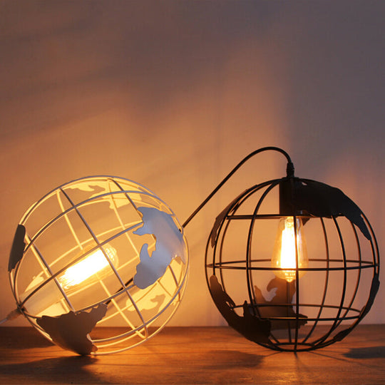 Industrial Metallic Pendant Light With Cage Globe Design For Coffee Shop - 1 Ceiling Fixture