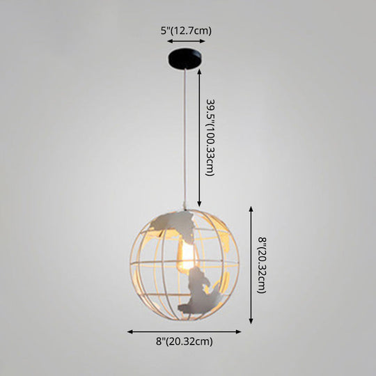 Industrial Metallic Pendant Light With Cage Globe Design For Coffee Shop - 1 Ceiling Fixture