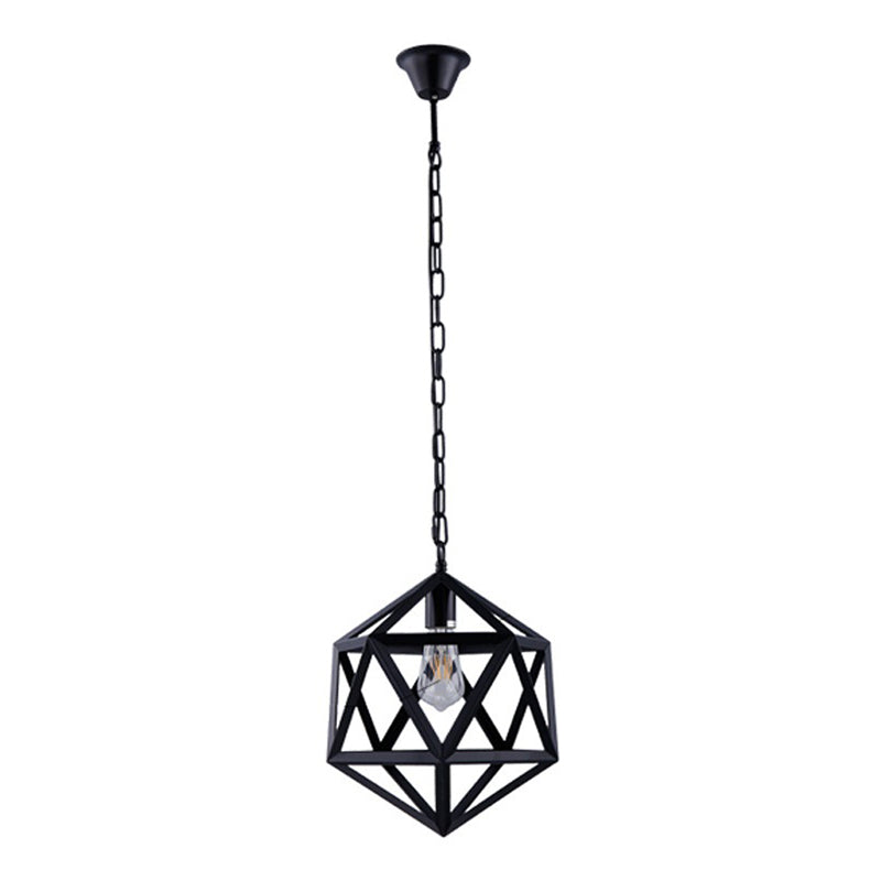 1-Light Retro Industrial Pendant Ceiling Light With Prism Cage And Metallic Finish