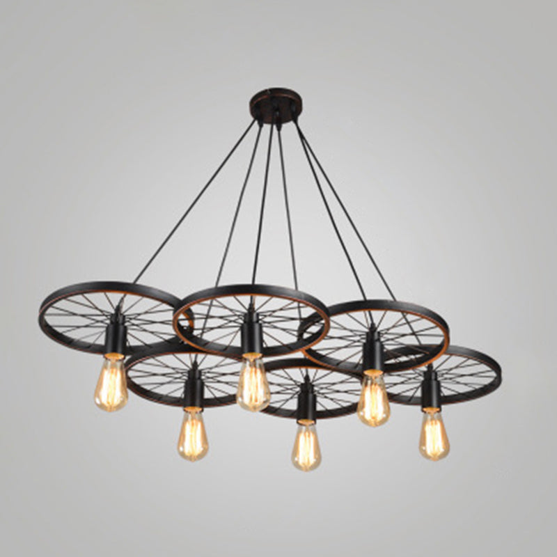 Industrial Style Metallic Multi-Light Pendant With Wheel Design - Perfect For Restaurants 6 / Black
