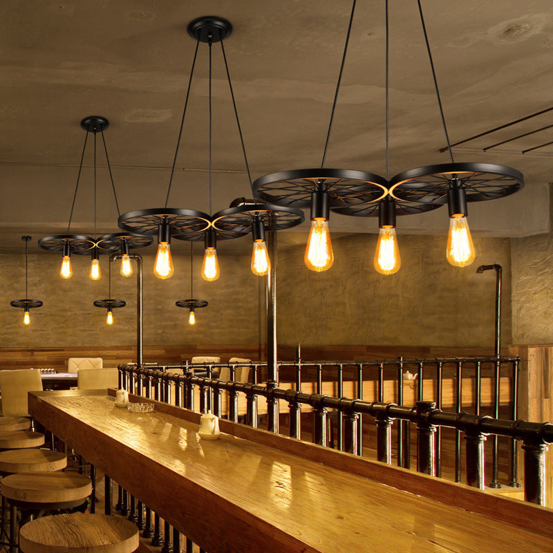 Industrial Style Metallic Multi-Light Pendant With Wheel Design - Perfect For Restaurants