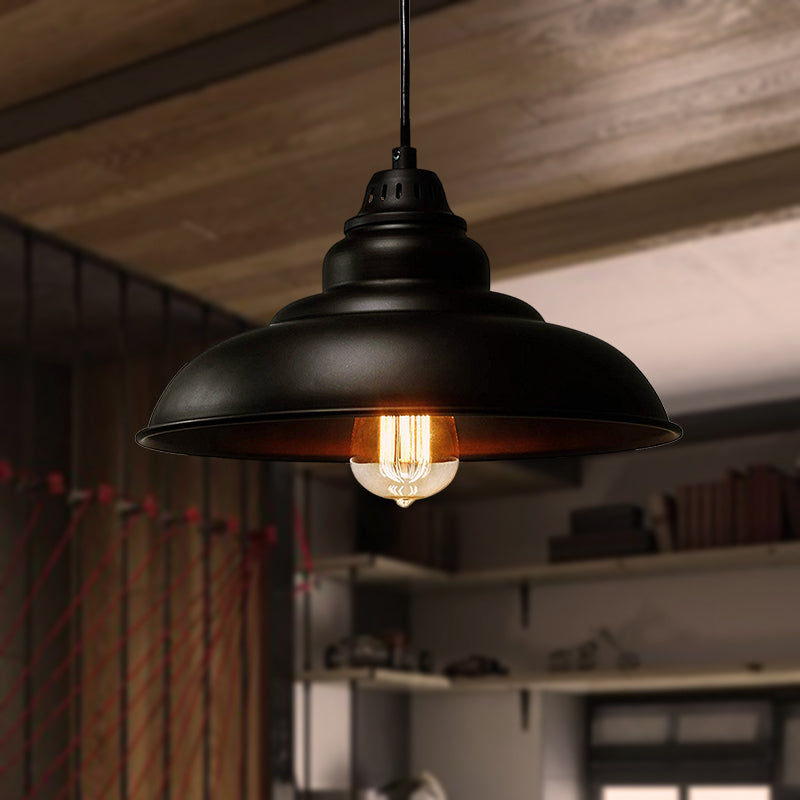 Bowl Suspension Pendant Light In Black - Industrial Style Metal 1 For Dining Room