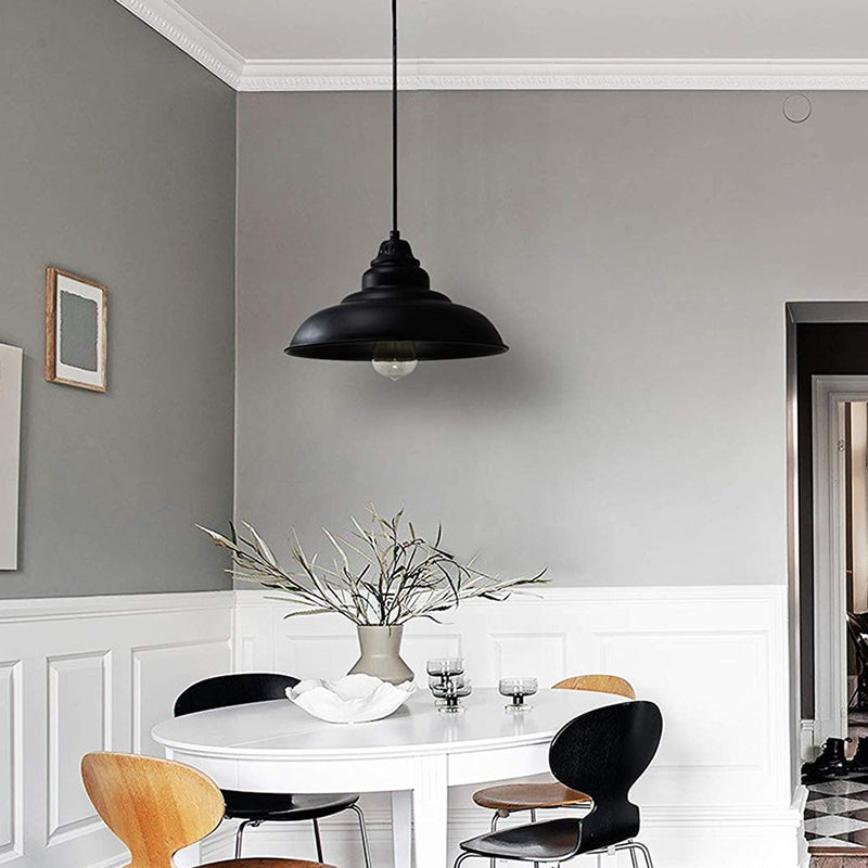 Bowl Suspension Pendant Light In Black - Industrial Style Metal 1 For Dining Room