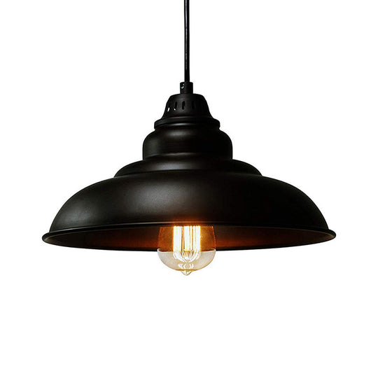 Bowl Suspension Pendant Light In Black - Industrial Style Metal 1 For Dining Room